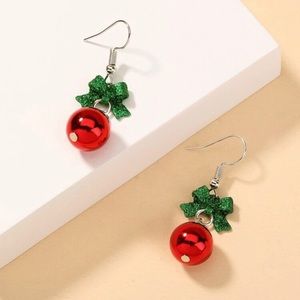 Green & Red Christmas Bulb Bow Earrings